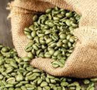 green coffee beans in a bag